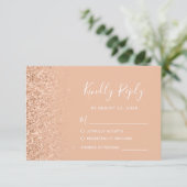 Modernes Peach Imitats Glitzer Edge Wedding RSVP Karte (Stehend Vorderseite)