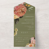 Modernes Peach Mimosa Blumenstuhl Grün Abendessen All In One Einladung (Innen Boden)