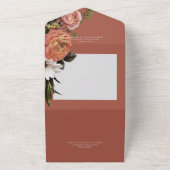 Modernes Peach Mimosa Floral Rostfest Abendessen All In One Einladung (Außenbereich)