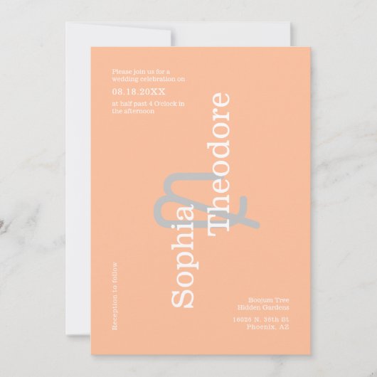 Modernes Peach Minimalistisch Wedding QR Code Foto Einladung (Vorderseite)