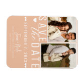 Modernes Peach Save the Date 2 Foto Hochzeit Magnet (Horizontal)