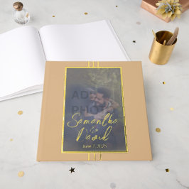 Modernes Peachy Beige Foto Wedding Foil Gästebuch