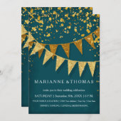 Modernes Pennant-Banner mit Glitzer Falling Confet Einladung (Vorne/Hinten)