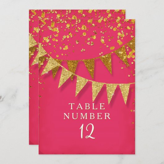 Modernes Pennant-Banner mit Glitzer Falling Confet Einladung (Vorne/Hinten)