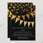 Modernes Pennant-Banner mit Glitzer Falling Confet Einladung (Vorne/Hinten)