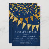 Modernes Pennant-Banner mit Glitzer Falling Confet Einladung (Vorne/Hinten)