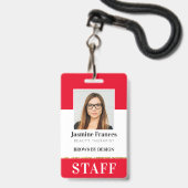 MODERNES PERSONAL FOTO ID work chic design red Ausweis (Vorderseite mit Lanyard)
