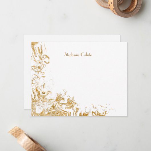 Modernes Personal Stationery Liquid Gold Abstrakt Mitteilungskarte (Vorderseite/Rückseite Beispiel)