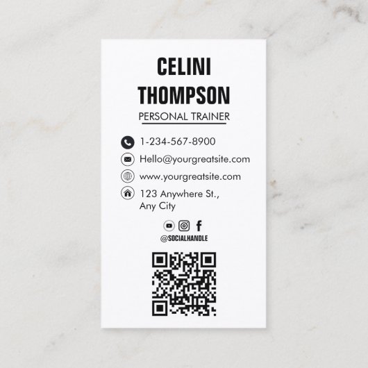 Modernes Personal Trainer Fitness Foto QR Code Visitenkarte (Rückseite)