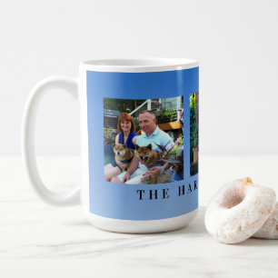 Modernes Personalisiert Blue 3 Foto Family Collage Kaffeetasse