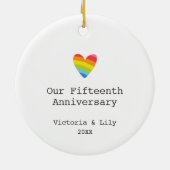 Modernes Personalisiert Gay 15. Hochzeitstag Keramik Ornament (Hinten)