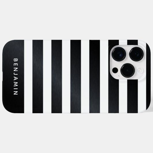 Modernes Personalisiert gestreiftes Schwarz/Weiß Case-Mate iPhone Hülle (Rückseite (Horizontal))