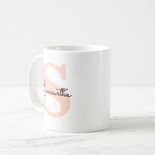 Modernes Personalisiert rosa Monogramm, elegant Kaffeetasse (Vorderseite Links)