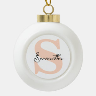 Modernes Personalisiert rosa Monogramm, elegant Keramik Kugel-Ornament