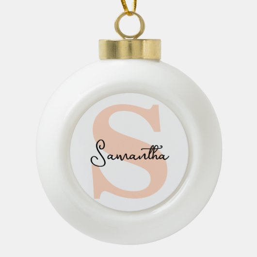 Modernes Personalisiert rosa Monogramm, elegant Keramik Kugel-Ornament (Vorderseite)