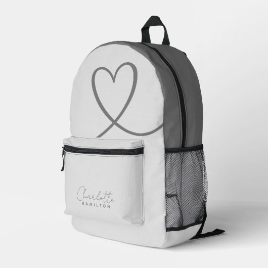 Modernes Personalisierter Name Graue Töne Liebe He Bedruckter Rucksack (Rückseitige Ecke Rechts)