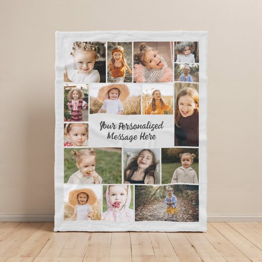 Modernes Personalisiertes 16-Foto Collage Gray Fleecedecke