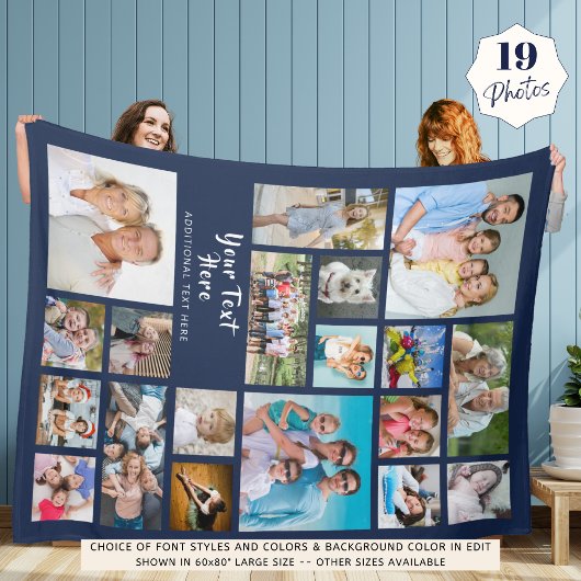 Modernes Personalisiertes 19-Foto Collage Navy Blu Fleecedecke