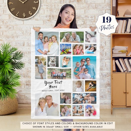 Modernes Personalisiertes 19-Foto Collage White Fleecedecke