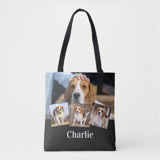 Modernes Personalisiertes 4-Pet-Foto Name Hund Lov Tasche (Vorderseite)