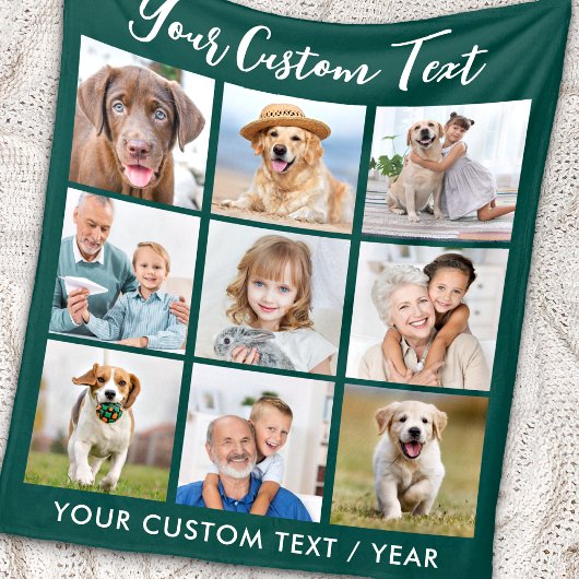 Modernes Personalisiertes 9-Foto Collage Emerald G Fleecedecke