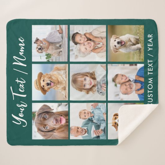 Modernes Personalisiertes 9-Foto Collage Emerald G Sherpadecke (Vorderseite (Horizontal))