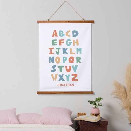 Modernes Personalisiertes ABC Alphabet-Klassenzimm Wandteppich Mit Holzrahmen (Schlafzimmer)
