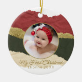 Modernes Personalisiertes Baby's First Christmas F Keramik Ornament (Vorne)