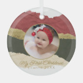 Modernes Personalisiertes Baby's First Christmas F Ornament Aus Glas (Vorderseite)