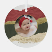 Modernes Personalisiertes Baby's First Christmas F Ornament Aus Glas (Rückseite)