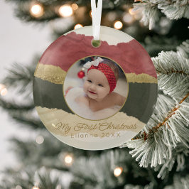 Modernes Personalisiertes Baby's First Christmas F Ornament Aus Glas