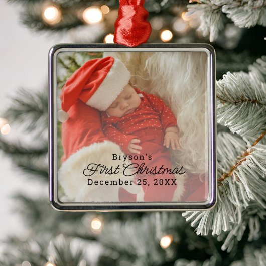 Modernes Personalisiertes Baby's First Christmas F Ornament Aus Metall