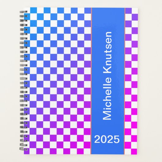Modernes Personalisiertes Blau und Rosa Checkered Planer (Vorderseite)