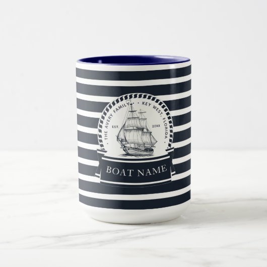 Modernes Personalisiertes blaues Schiff Tasse (Zentrum)