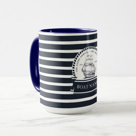 Modernes Personalisiertes blaues Schiff Tasse (Vorderseite Links)