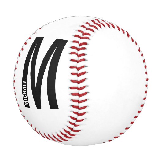 Modernes Personalisiertes Fettmonogramm und Name Baseball (Schrägansicht)