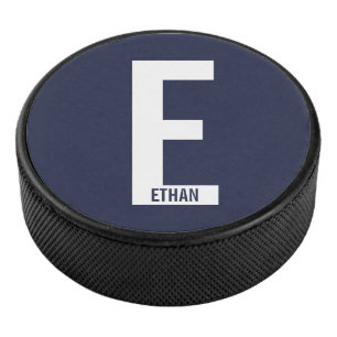 Modernes Personalisiertes Fettmonogramm und Name Eishockey Puck