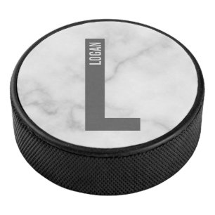 Modernes Personalisiertes Fettmonogramm und Name Eishockey Puck
