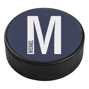 Modernes Personalisiertes Fettmonogramm und Name Eishockey Puck