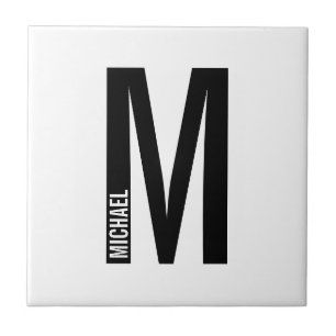 Modernes Personalisiertes Fettmonogramm und Name Fliese