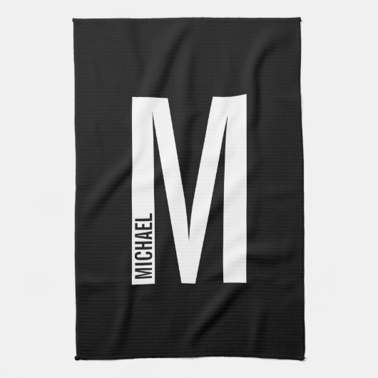 Modernes Personalisiertes Fettmonogramm und Name Geschirrtuch (Vertikal)