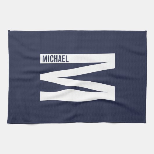 Modernes Personalisiertes Fettmonogramm und Name Geschirrtuch (Horizontal)