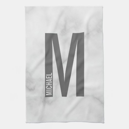 Modernes Personalisiertes Fettmonogramm und Name Geschirrtuch (Vertikal)