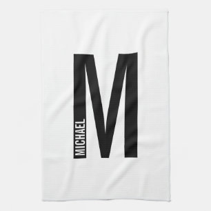 Modernes Personalisiertes Fettmonogramm und Name Geschirrtuch