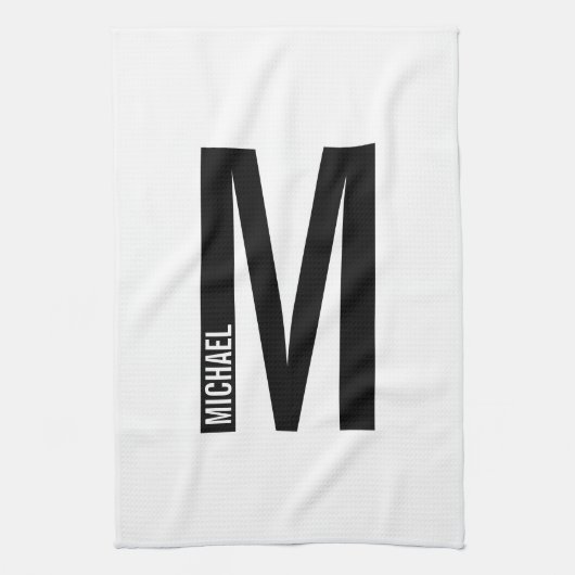 Modernes Personalisiertes Fettmonogramm und Name Geschirrtuch (Vertikal)