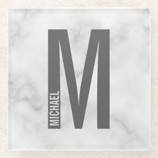 Modernes Personalisiertes Fettmonogramm und Name Glasuntersetzer (Vorderseite)