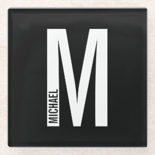Modernes Personalisiertes Fettmonogramm und Name Glasuntersetzer