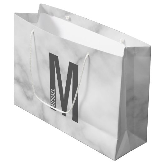 Modernes Personalisiertes Fettmonogramm und Name Große Geschenktüte (Vorderseite Schrägansicht)
