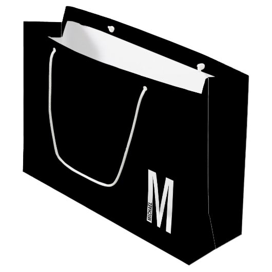 Modernes Personalisiertes Fettmonogramm und Name Große Geschenktüte (Vorderseite Schrägansicht)