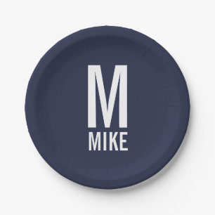 Modernes Personalisiertes Fettmonogramm und Name Pappteller